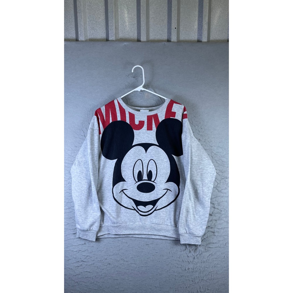 Disney Mickey Mouse Sweatshirt Mens XL Gray Excellent Graphic Pullover Fleece
